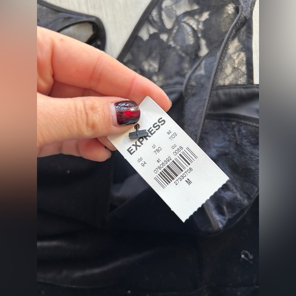 Express Black velvet midi dress lace straps v neck - Picture 2 of 5